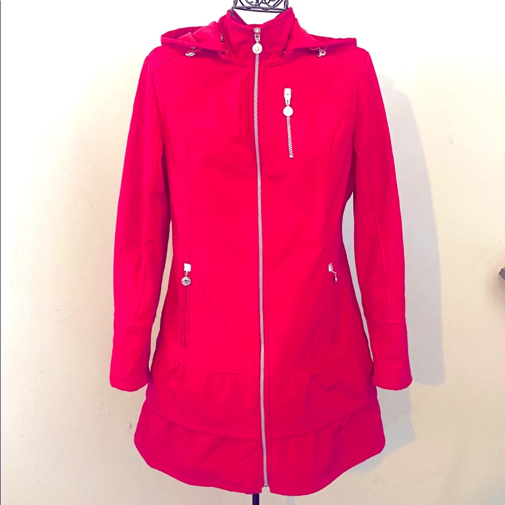 Betsey Johnson Hot Pink Raincoat / Trench Coat, Size L, EUC